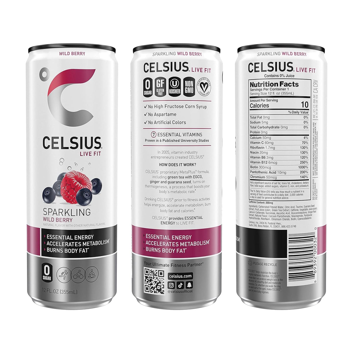 CELSIUS Sparkling Orange, Functional Essential Energy Drink 12 Fl Oz