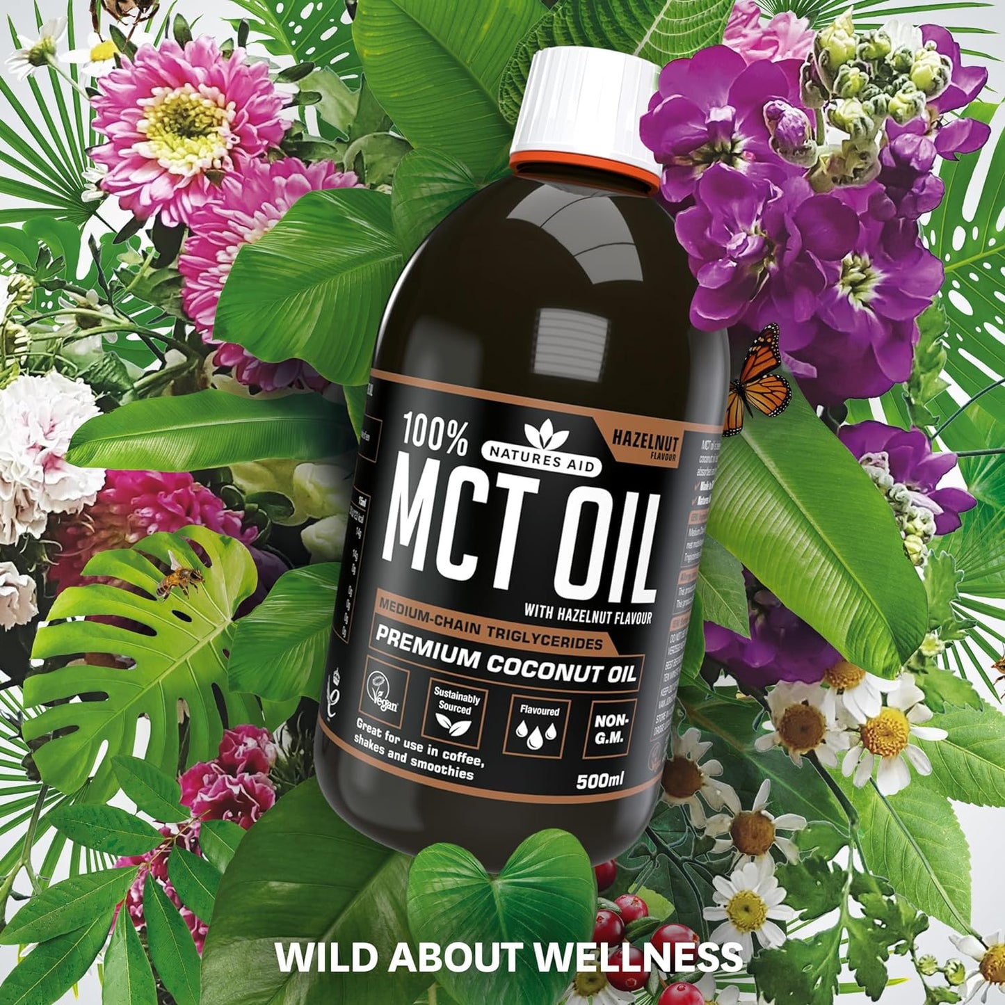 زيت MCT بنسبة 100% من Natures Aid، زيت جوز الهند الفاخر، من مصدر مستدام، يُضاف إلى القهوة أو المخفوقات، نباتي، 500 مل