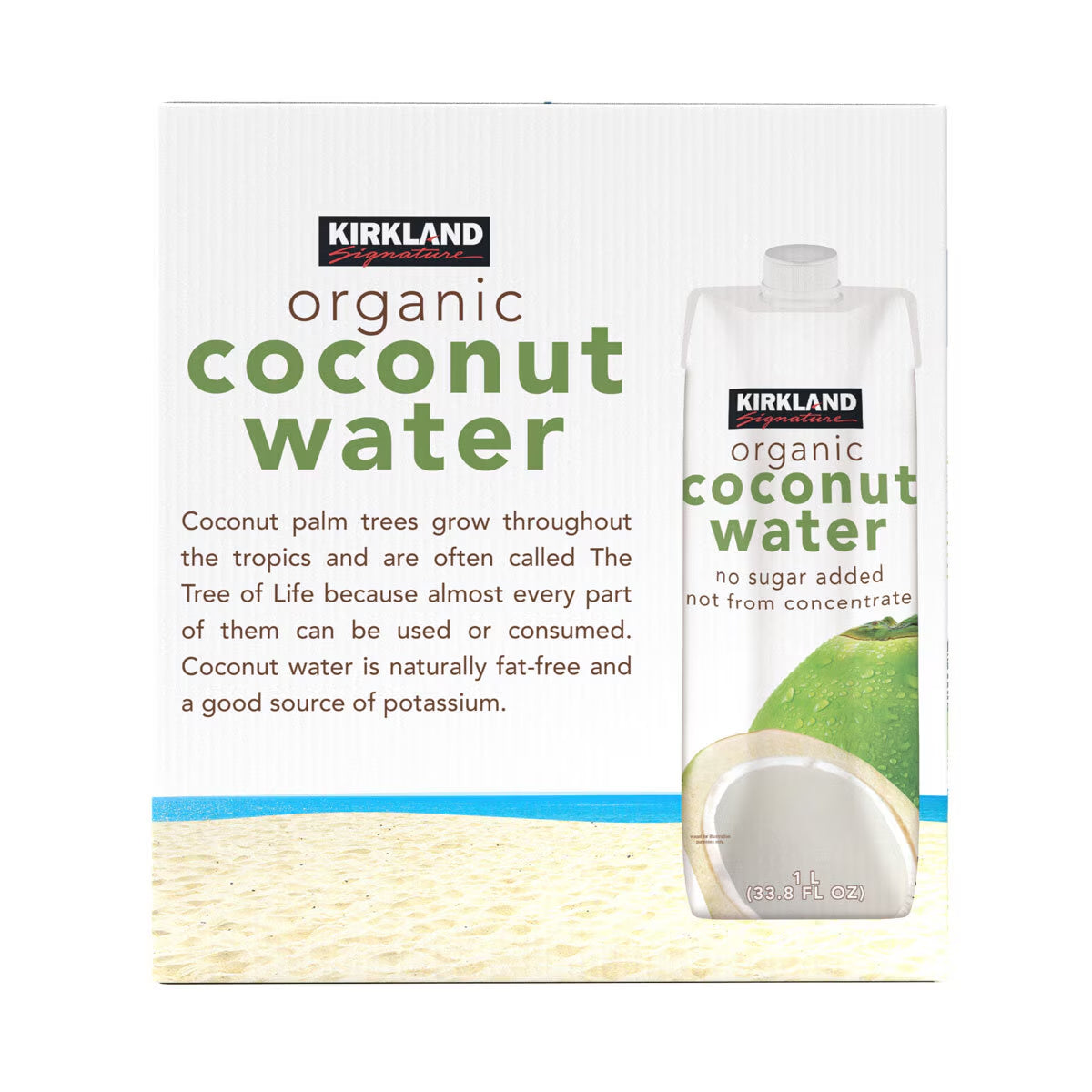 Kirkland Signature Organic Coconut Water No Added Sugar, 9 X 1L