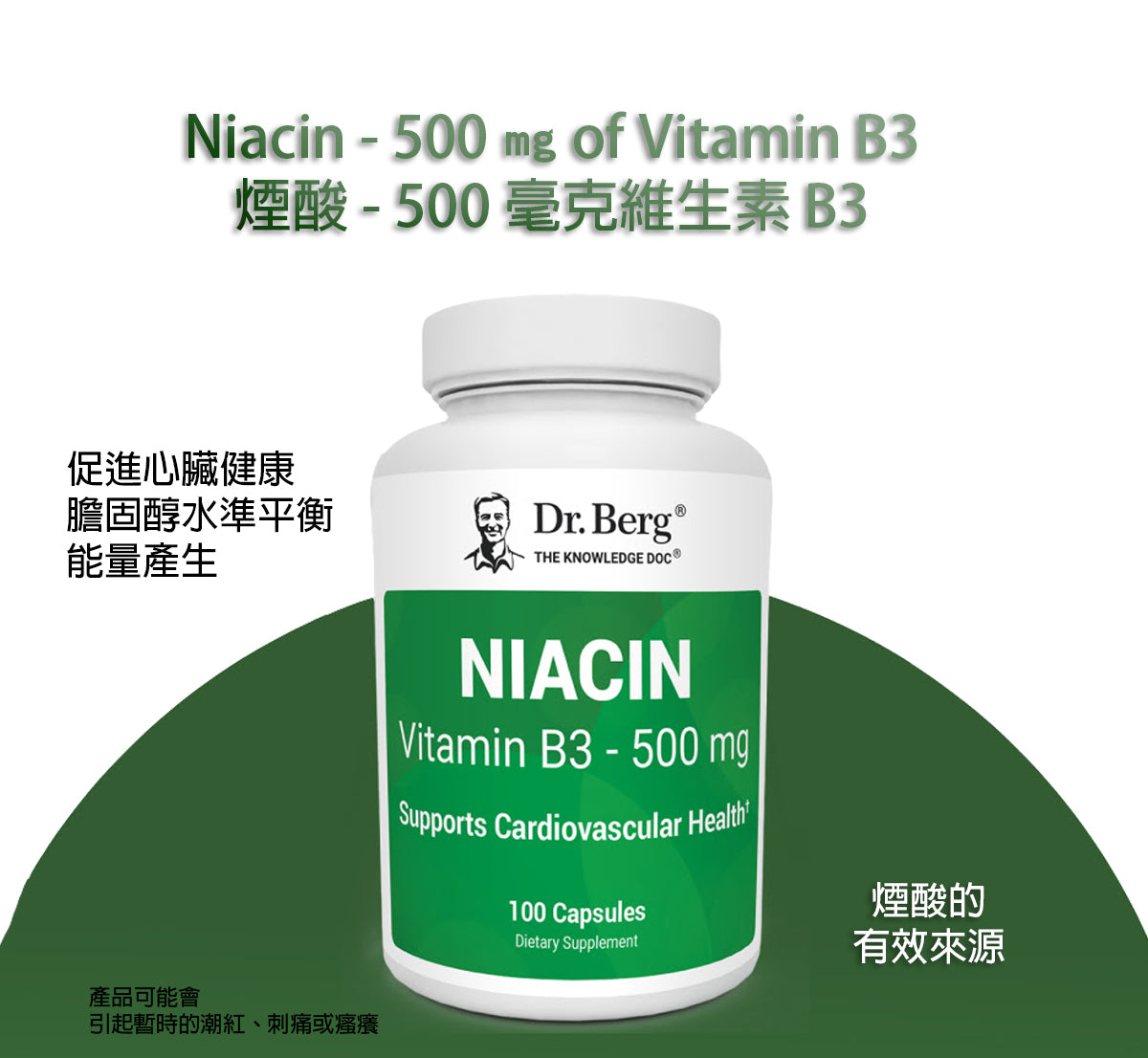 【新品上市!】煙酸 - 500 毫克維生素 B3 - 100 粒明膠膠囊(Niacin - 500 mg of Vitamin B3 - 100 Gelatin Capsules)