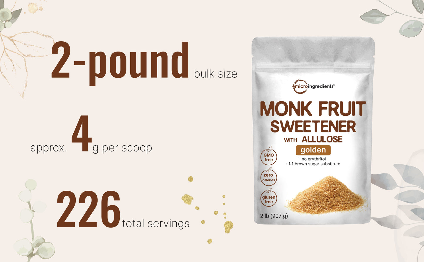 Micro Ingredients Golden Monk Fruit Sweetener – Without Erythritol