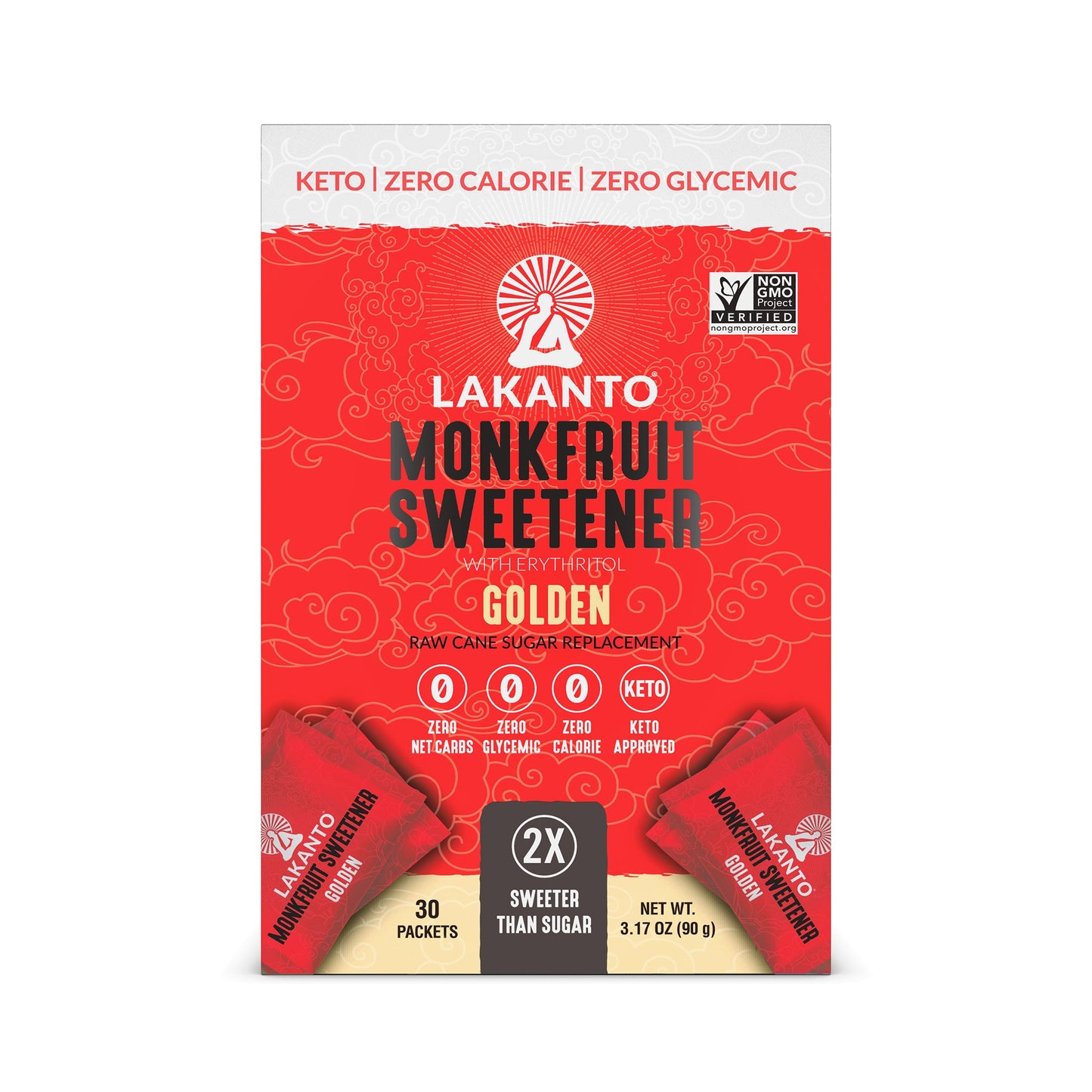 Golden Monkfruit and Erythritol 2:1 Sweetener Packets - Raw Cane Sugar Replacement