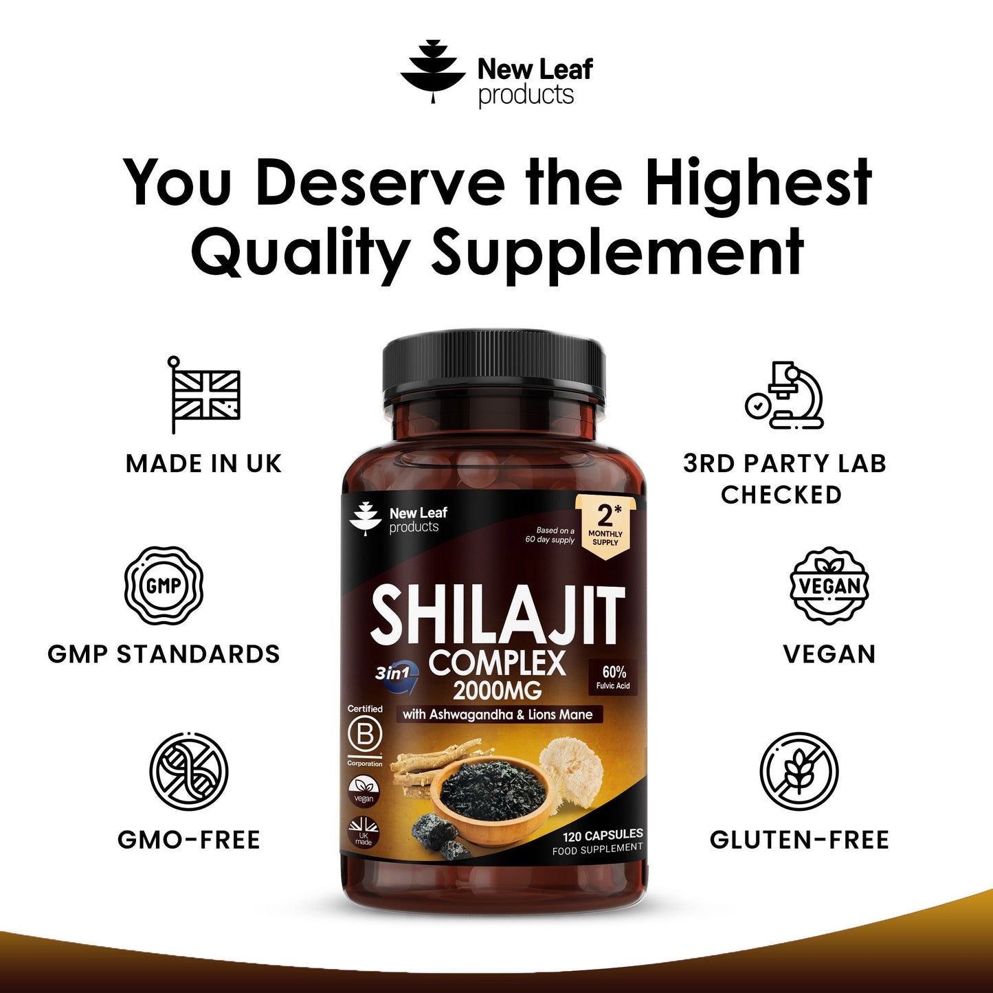 Shilajit, Ashwagandha, Lions Mane Capsules