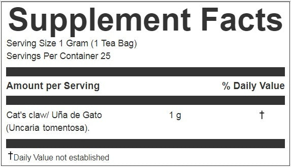 Cat’s Claw Bark Herbal Tea | Una de Gato | 25 Teabags