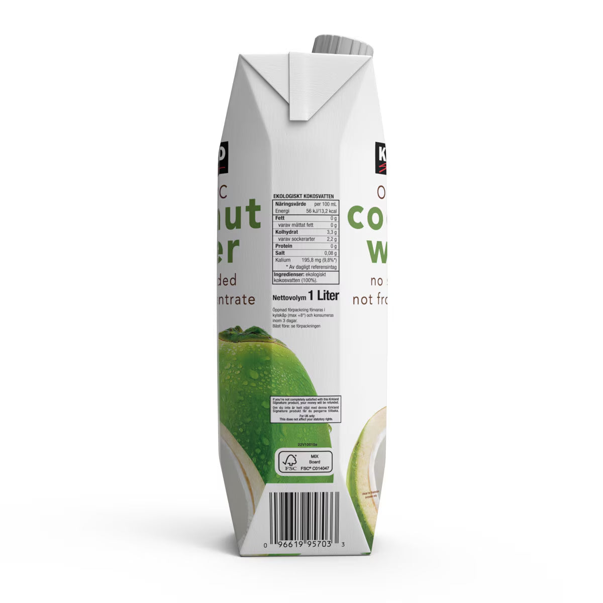 Kirkland Signature Organic Coconut Water No Added Sugar, 9 X 1L