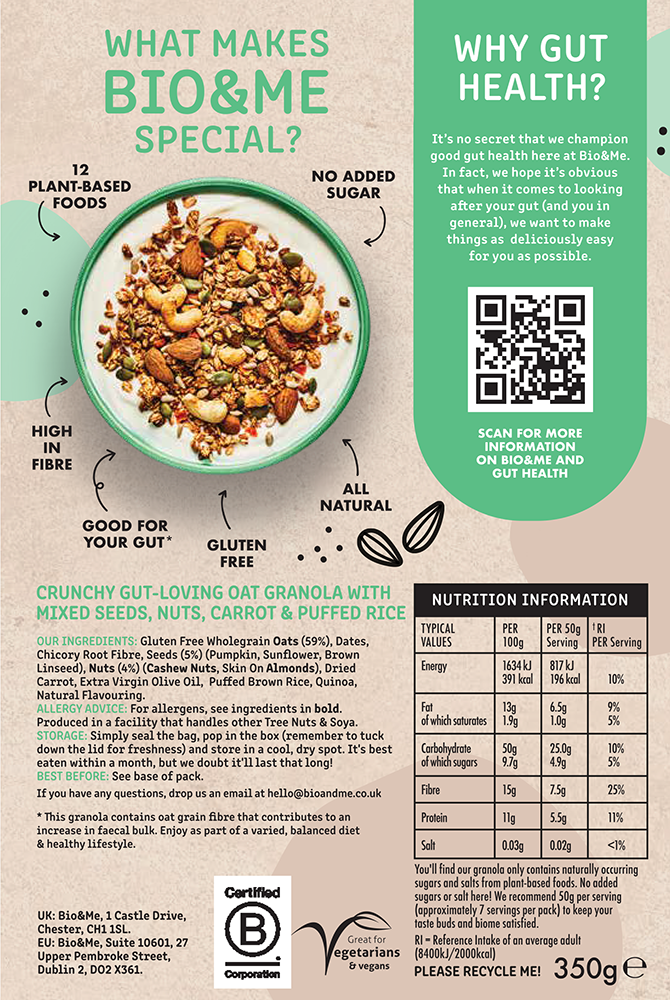 CASHEW & ALMOND GLUTEN FREE GUT-LOVING GRANOLA (350g)