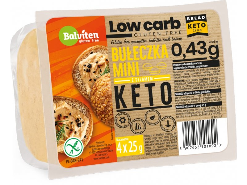 KETO Mini rolls with sesame 4x25g. Gluten-free product, balviten