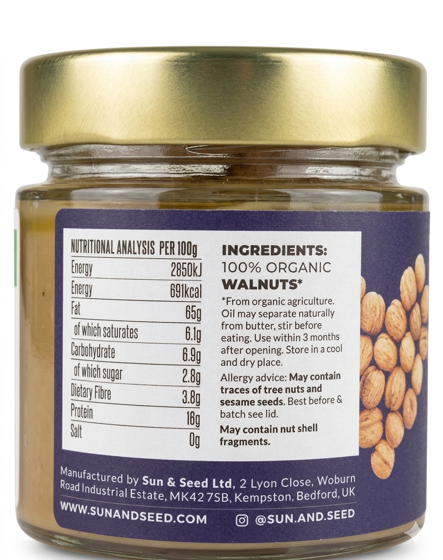 Sun & Seed Organic Raw Walnut Butter 200g