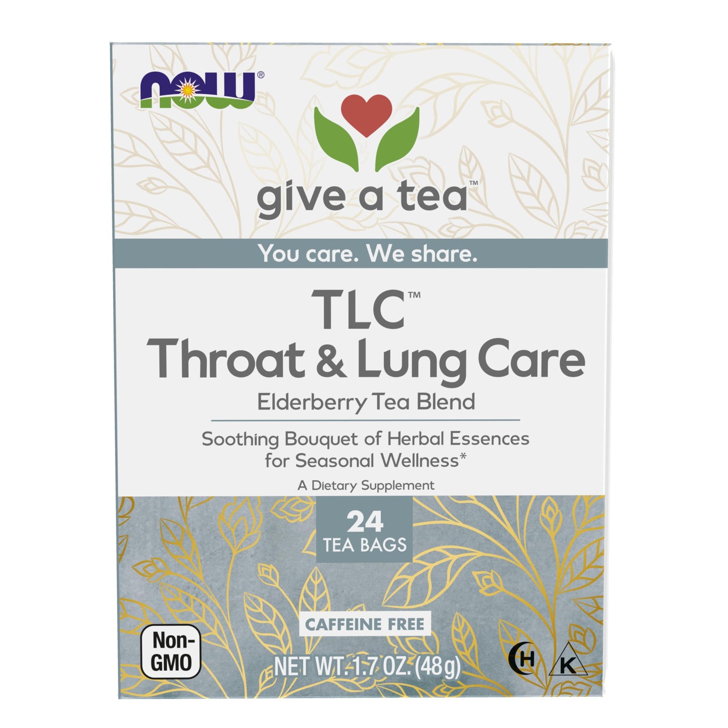 Give A Tea TLC Throat & Lung Care Elderberry Tea Blend, Caffeine-Free, Kosher, Halal, Non-GMO, 24 Tea Bags, 1.7 Ounce (Pack of 6)