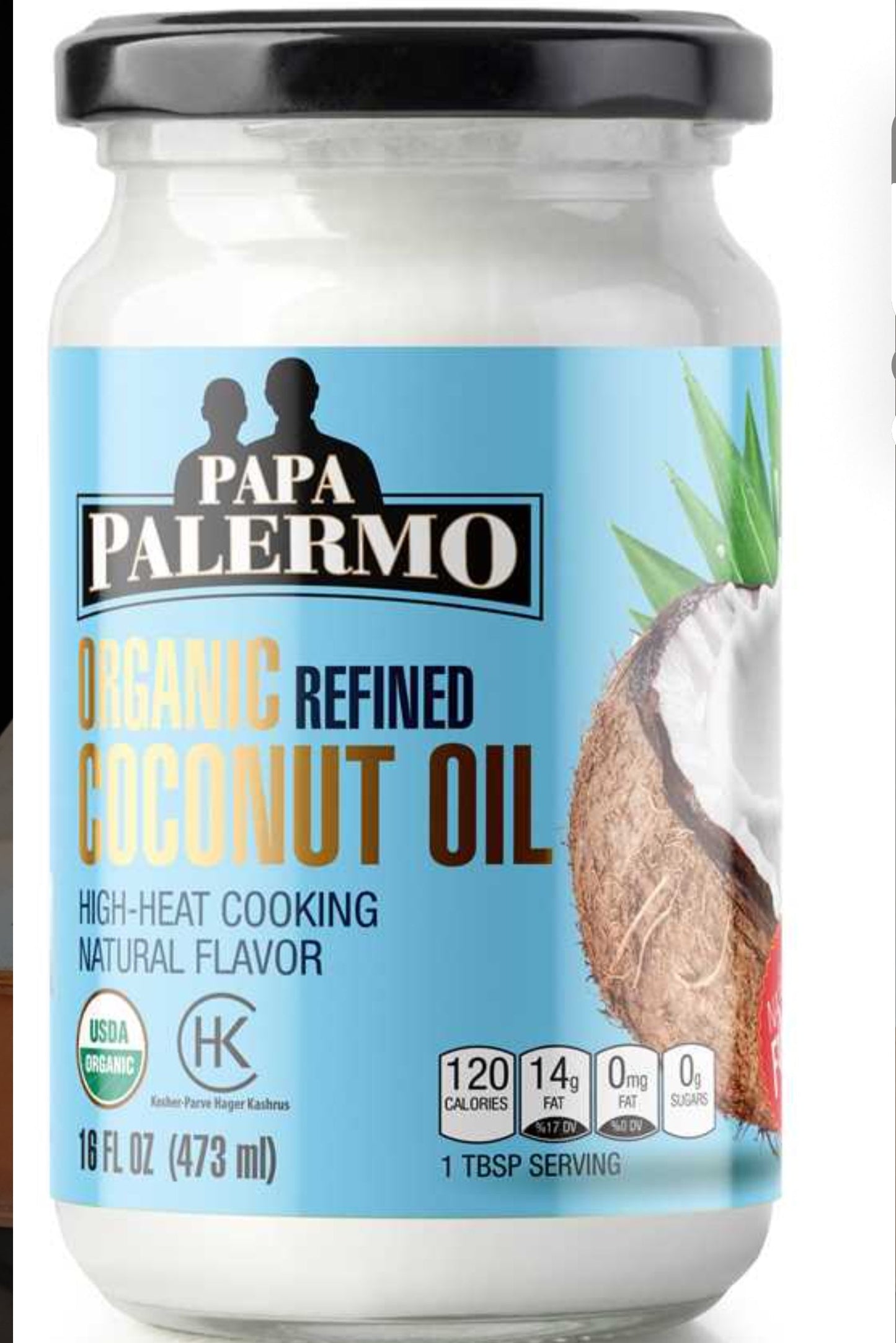 Papa Palermo Organic Refined Coconut Oil 16oz 1/6
