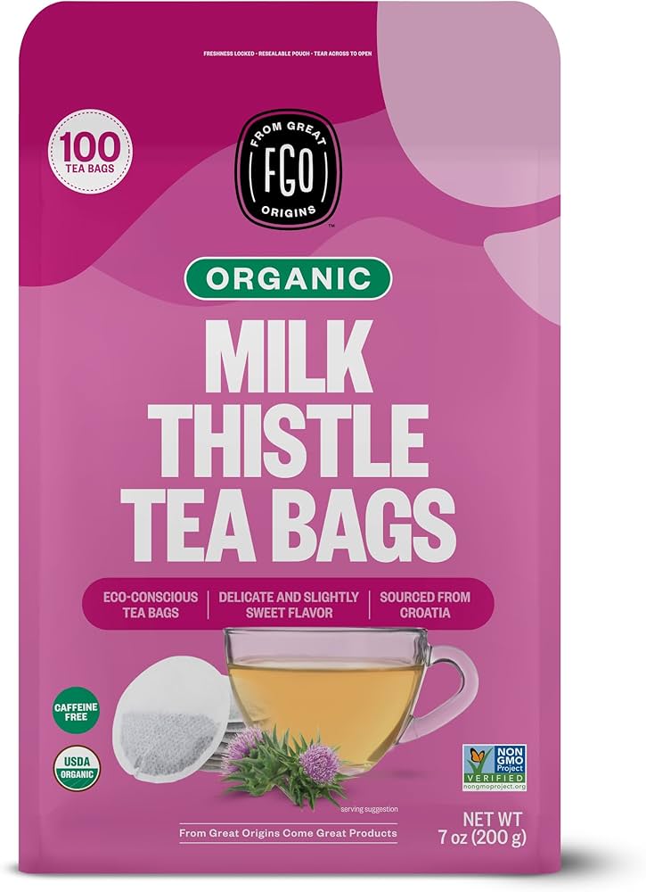 FGO Organic Milk Thistle Tea Bags (100 Tea Bags, 7 oz) - Pure & Caffeine-Free Herbal Infusion