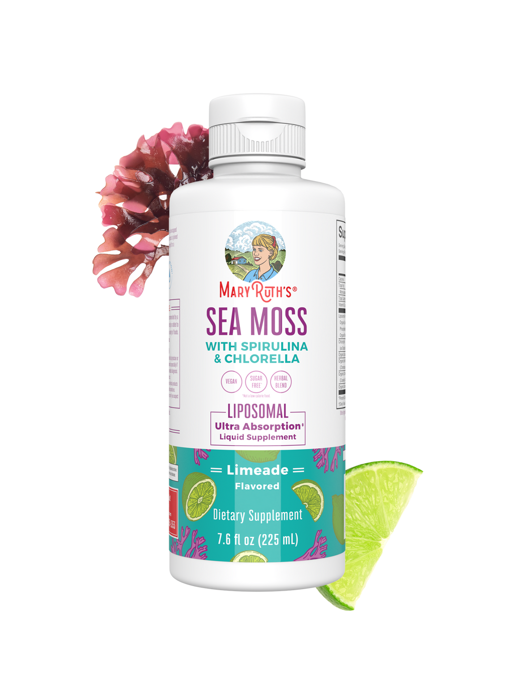 MaryRuth's Sea Moss with Spirulina & Chlorella Liposomal Liquid Supplement - Limeade Flavor(225ml)
