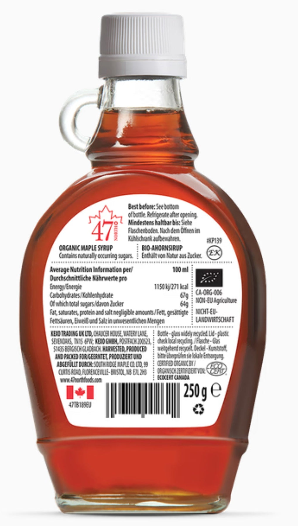 47° North Canadian Organic Maple Syrup – Amber (250g Glass Bottle)