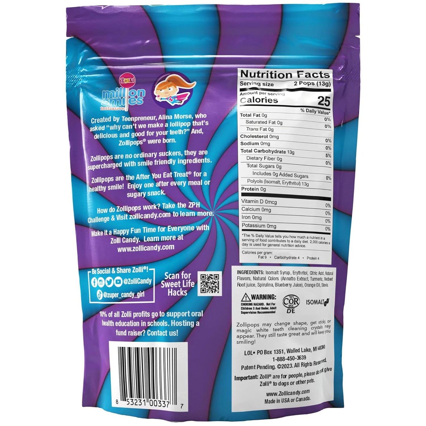 Zollipops grape + blue raspberry 147g 23-25pop