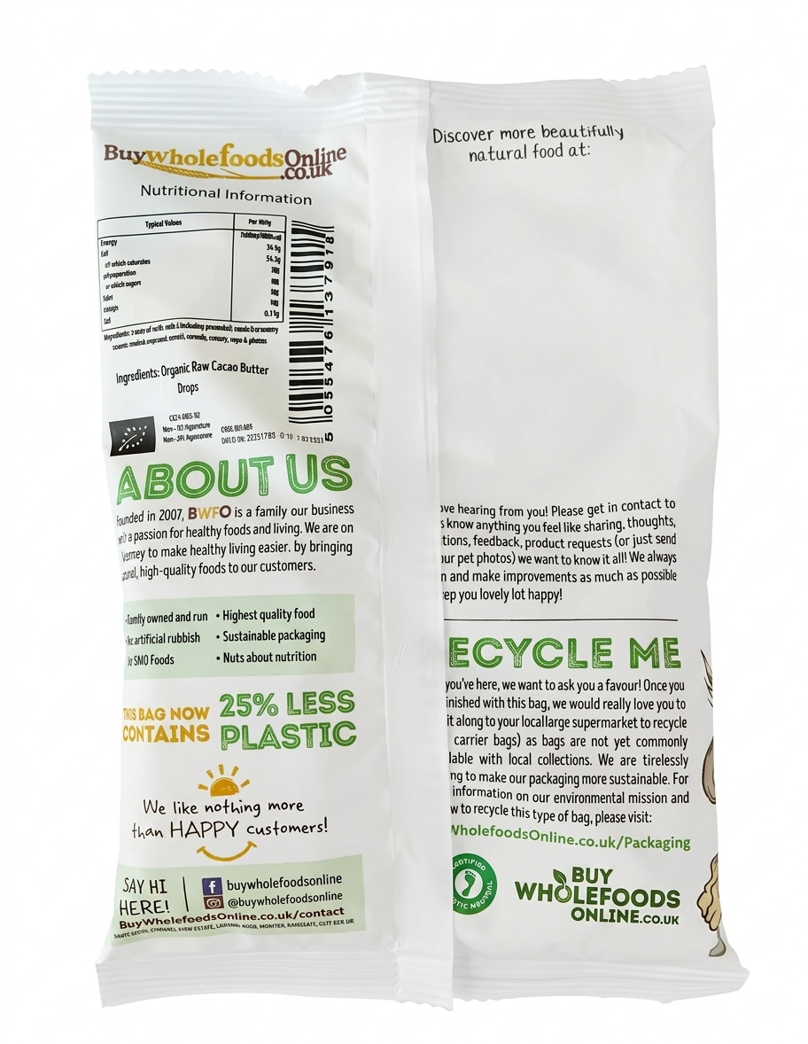 Organic Raw Cacao Butter Drops 125g