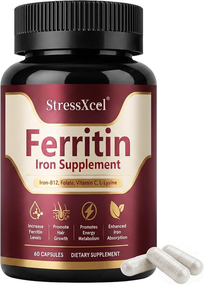 Ferritin Support Supplement for Women, Gentle Iron with Ferrous Glycinate, Vitamin C, Folate & B12, Supports Healthy Iron Storage, Energy Levels &...