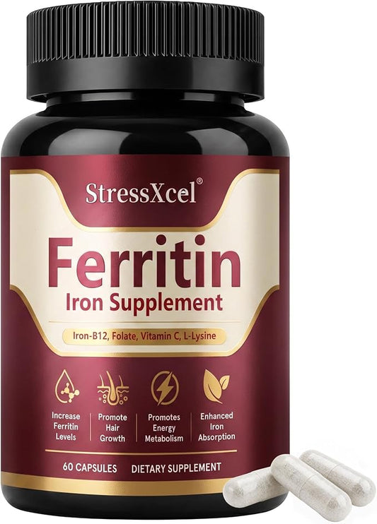 Ferritin Support Supplement for Women, Gentle Iron with Ferrous Glycinate, Vitamin C, Folate & B12, Supports Healthy Iron Storage, Energy Levels &...