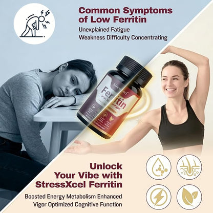 Ferritin Support Supplement for Women, Gentle Iron with Ferrous Glycinate, Vitamin C, Folate & B12, Supports Healthy Iron Storage, Energy Levels &...