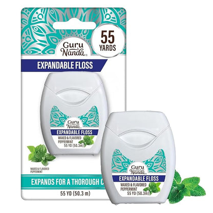 GuruNanda Expanding Dental Floss Peppermint Flavor, 55 Yards