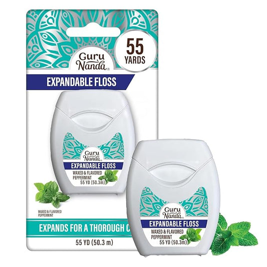 GuruNanda Expanding Dental Floss Peppermint Flavor, 55 Yards