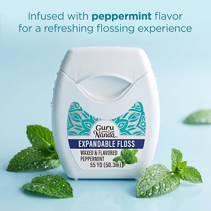 GuruNanda Expanding Dental Floss Peppermint Flavor, 55 Yards