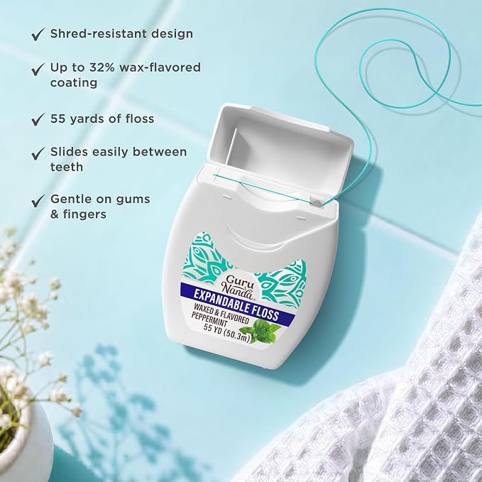 GuruNanda Expanding Dental Floss Peppermint Flavor, 55 Yards