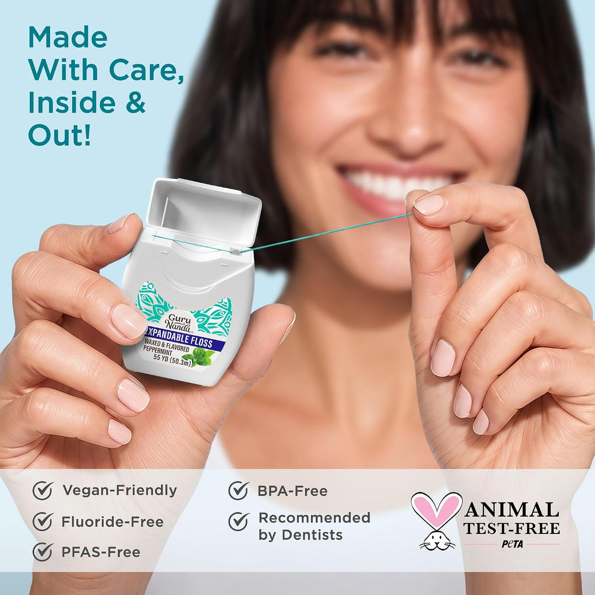 GuruNanda Expanding Dental Floss Peppermint Flavor, 55 Yards