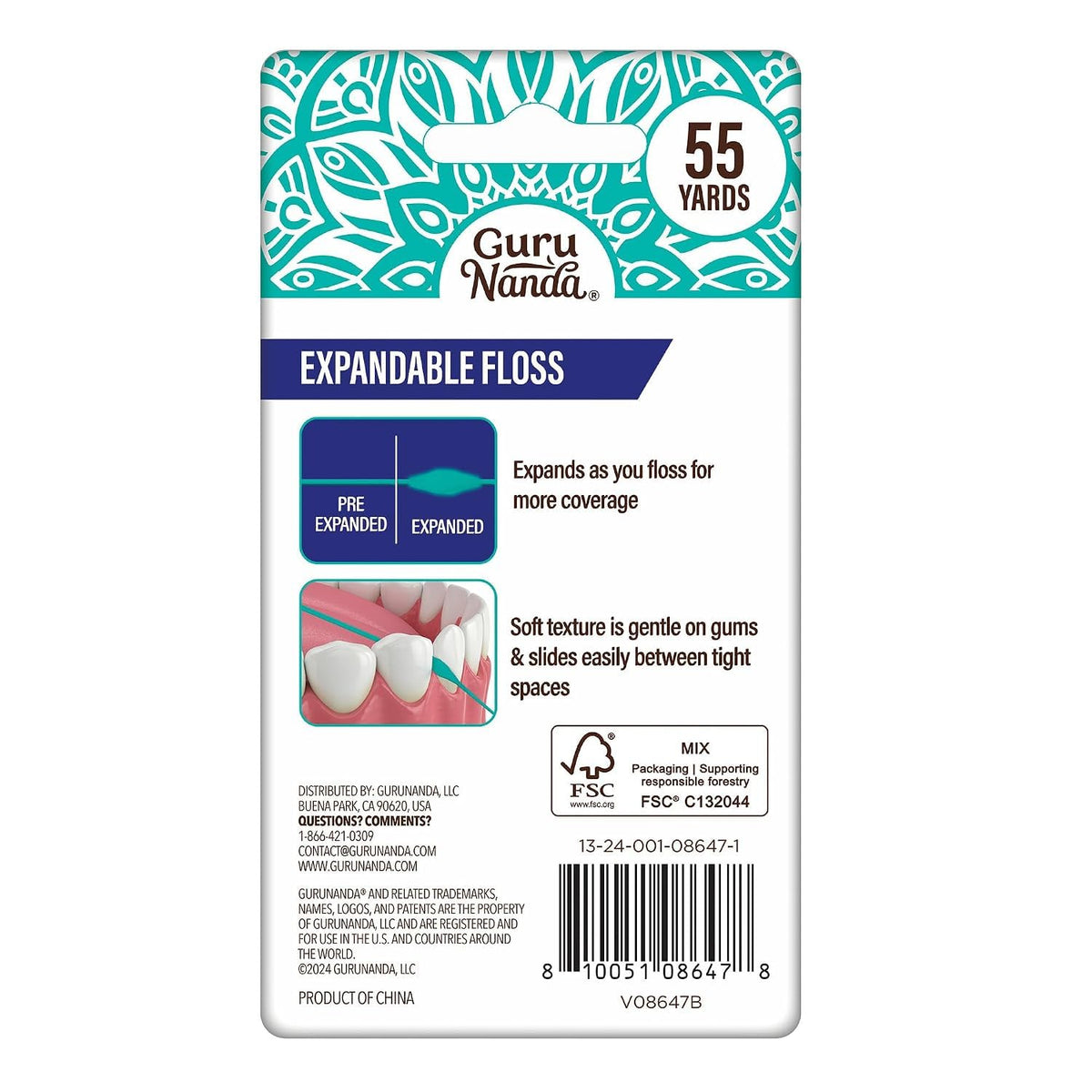 GuruNanda Expanding Dental Floss Peppermint Flavor, 55 Yards