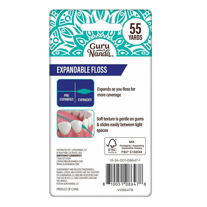 GuruNanda Expanding Dental Floss Peppermint Flavor, 55 Yards