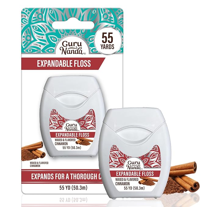 GuruNanda Expanding Dental Floss Cinnamon Flavor, 55 Yards