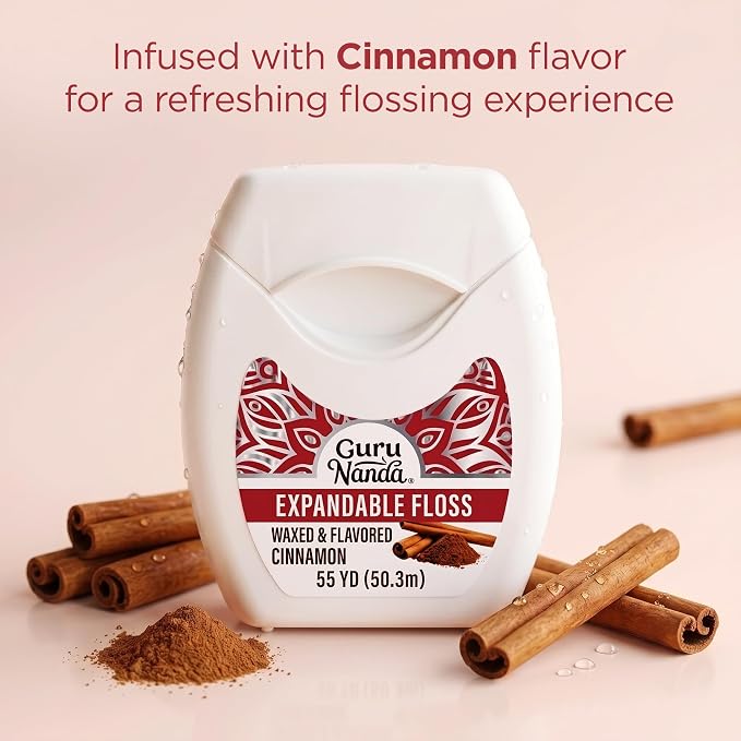 GuruNanda Expanding Dental Floss Cinnamon Flavor, 55 Yards