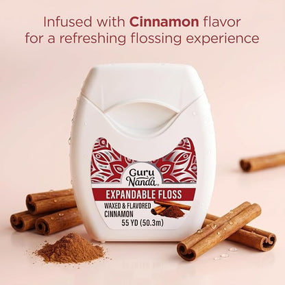 GuruNanda Expanding Dental Floss Cinnamon Flavor, 55 Yards
