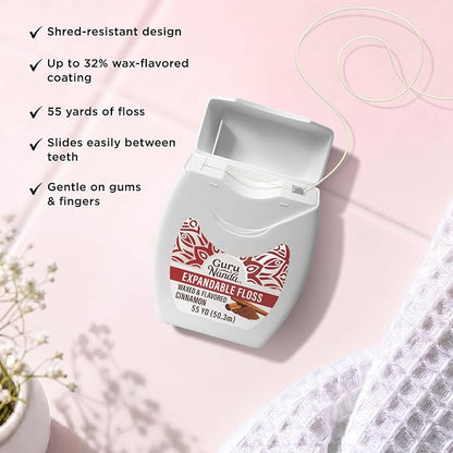 GuruNanda Expanding Dental Floss Cinnamon Flavor, 55 Yards