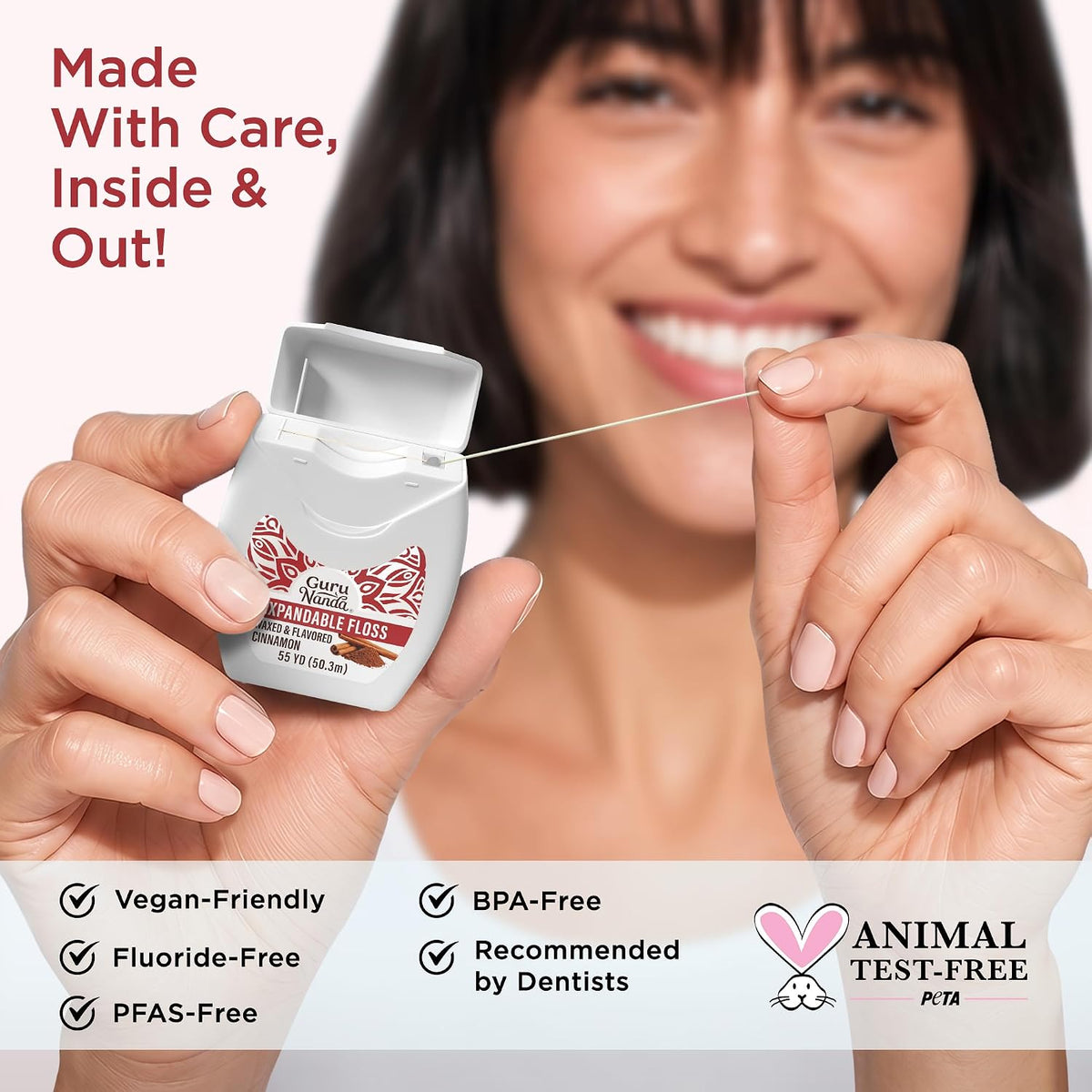 GuruNanda Expanding Dental Floss Cinnamon Flavor, 55 Yards