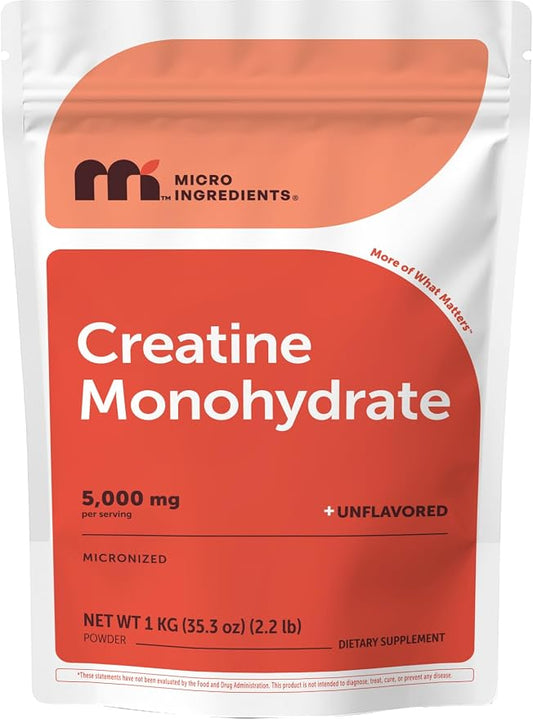 Creatine Monohydrate Powder 1 kg (2.2 Lbs), 5000mg Per Serv, Micronized Creatine Powder, Unflavored, Pure, No Filler, Keto & Vegan Friendly, Easy Dissolve Pre Workout Creatine for Women and Men