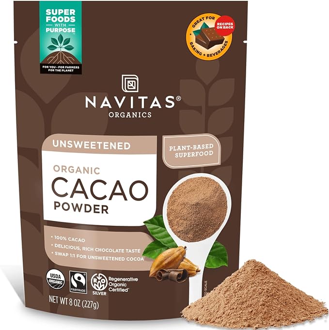 Navitas Organics Cacao Powder, Regenerative Organic Certified, Non-GMO, Fair Trade, Gluten-Free, 8oz. Bag, 15 Servings