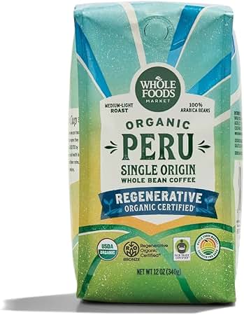 Whole Foods Market Organic Peru Single Origin Whole Bean Coffee (Medium-Light Roast) – 12 oz (340g)&nbsp;&nbsp;