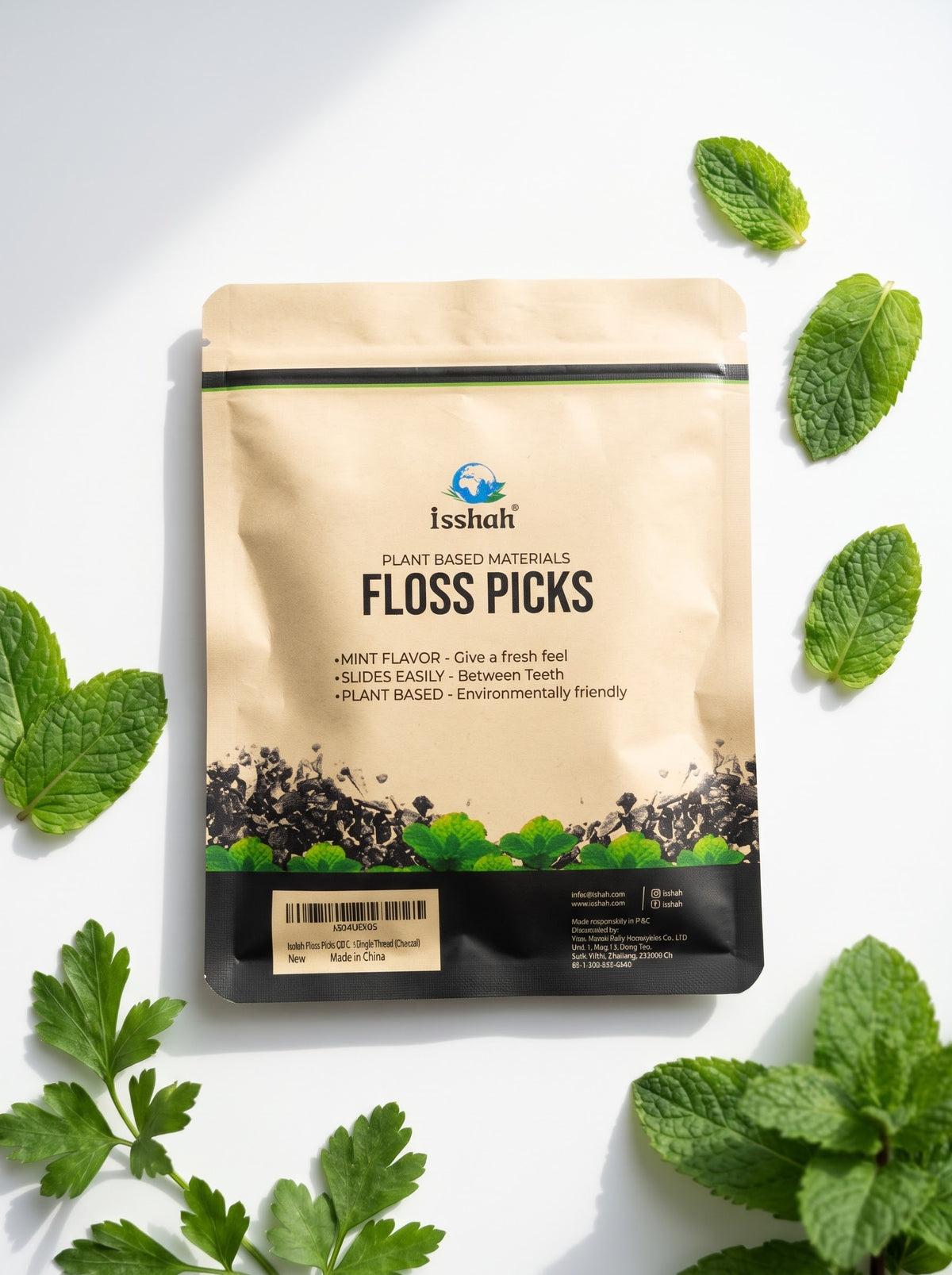 isshah Plant-Based Dental Floss Picks with Charcoal &amp; Fresh Mint Flavor (300 Count)&nbsp;&nbsp;
