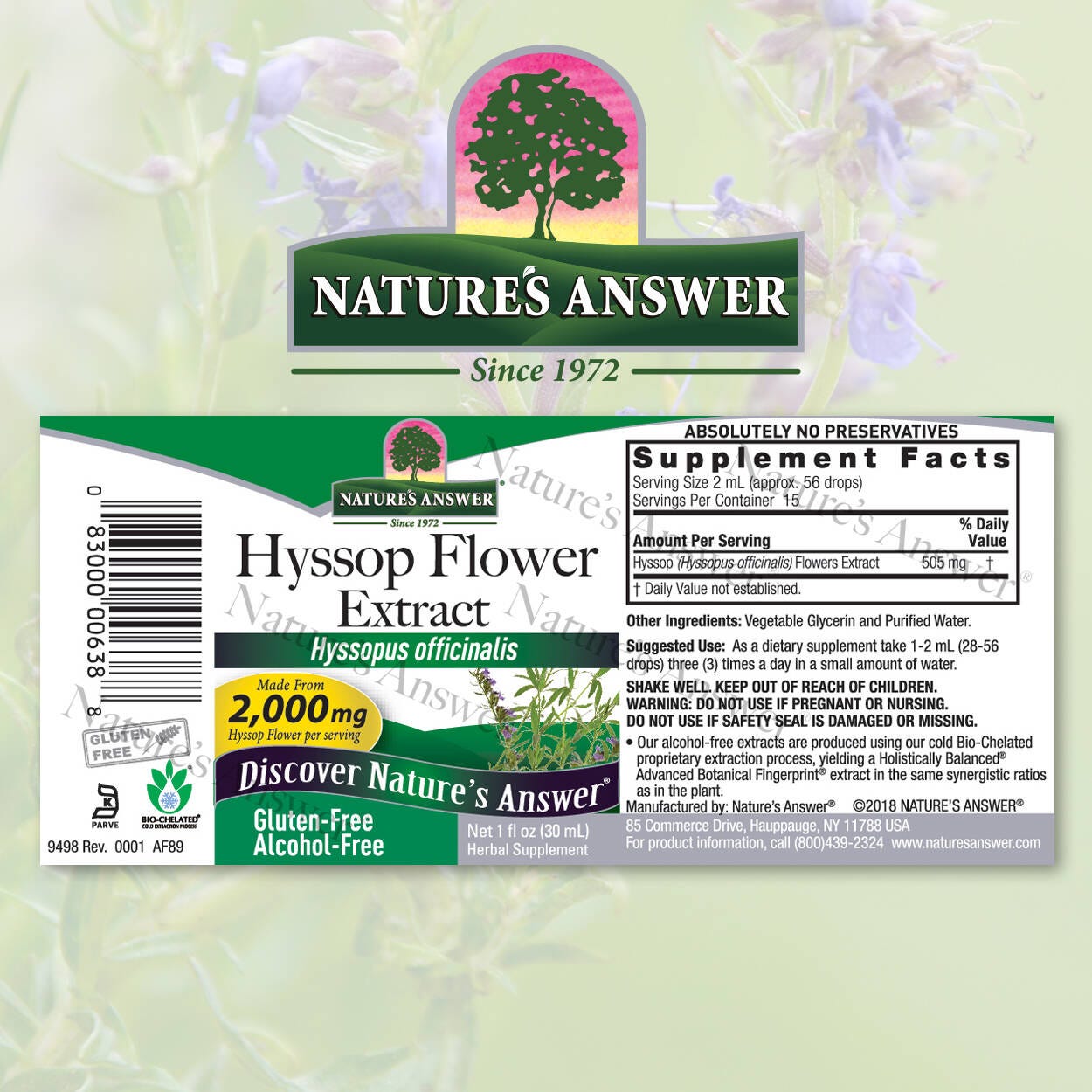 Nature's Answer Hyssop Flower Liquid Extract Alcohol-Free - 30ml