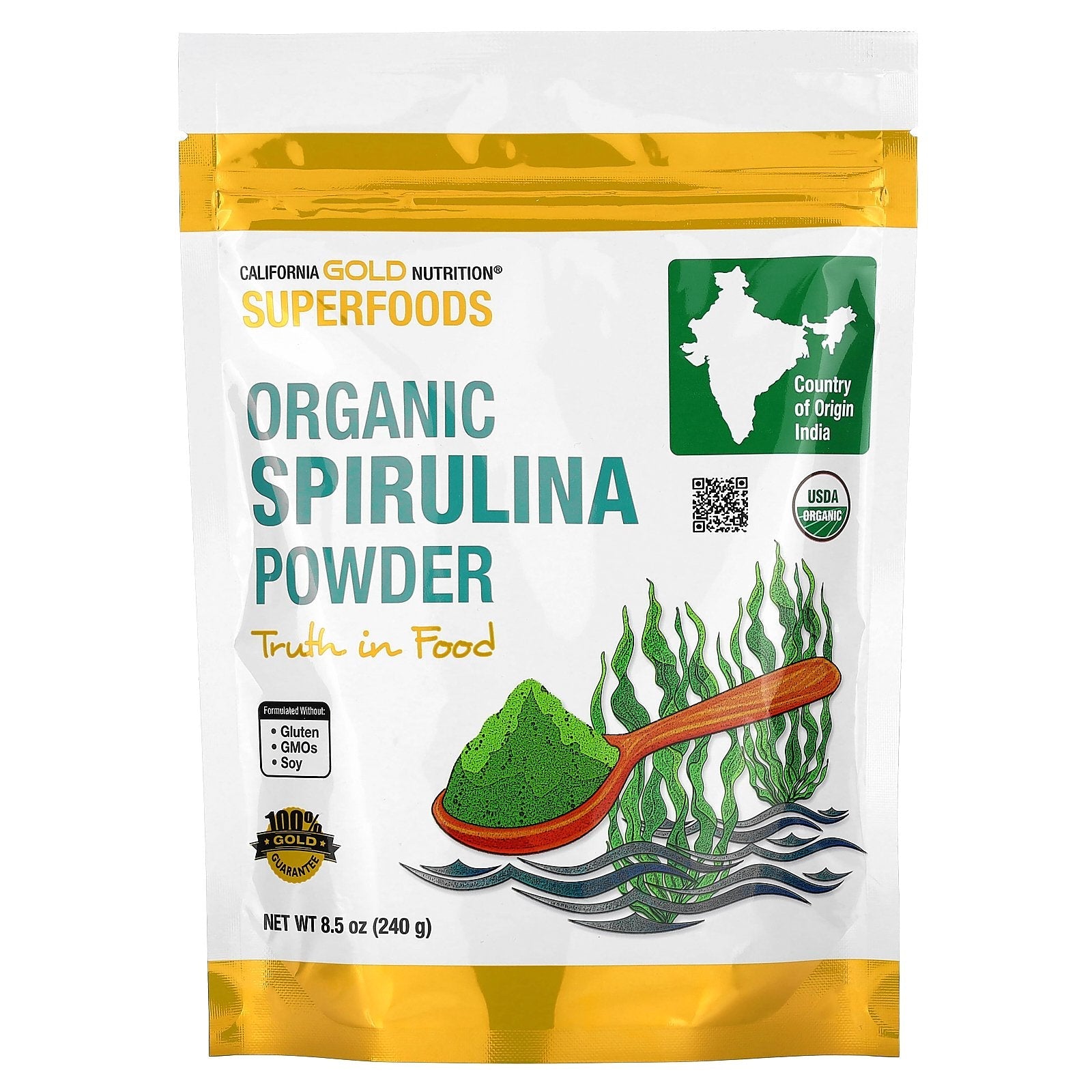 California Gold Nutrition, Superfoods, Organic Spirulina Powder, 8.5 o ...