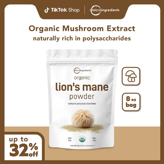 Micro Ingredients Organic Lions Mane Powder, 8 Ounces