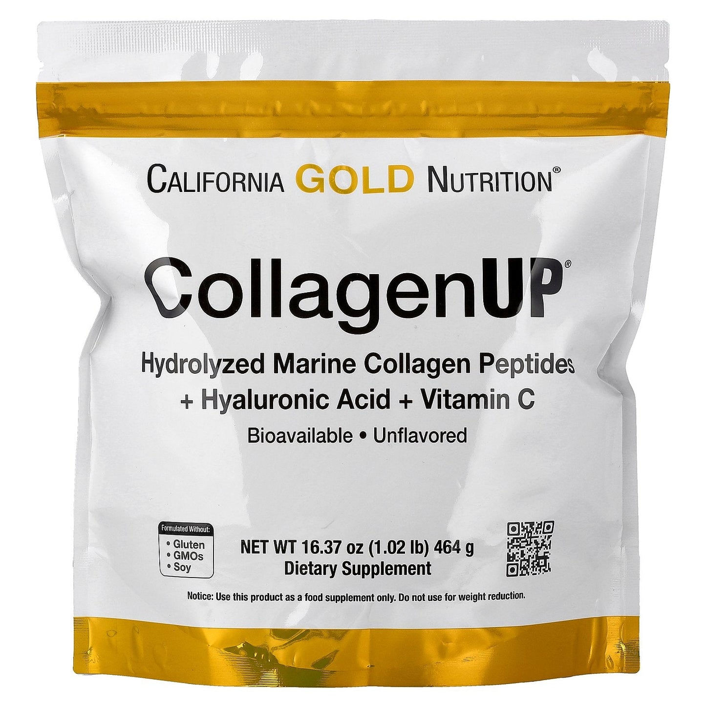 California Gold Nutrition, CollagenUP®, Hydrolyzed Marine Collagen Peptides with Hyaluronic Acid and Vitamin C, Unflavored, 1.02 lb (464 g)