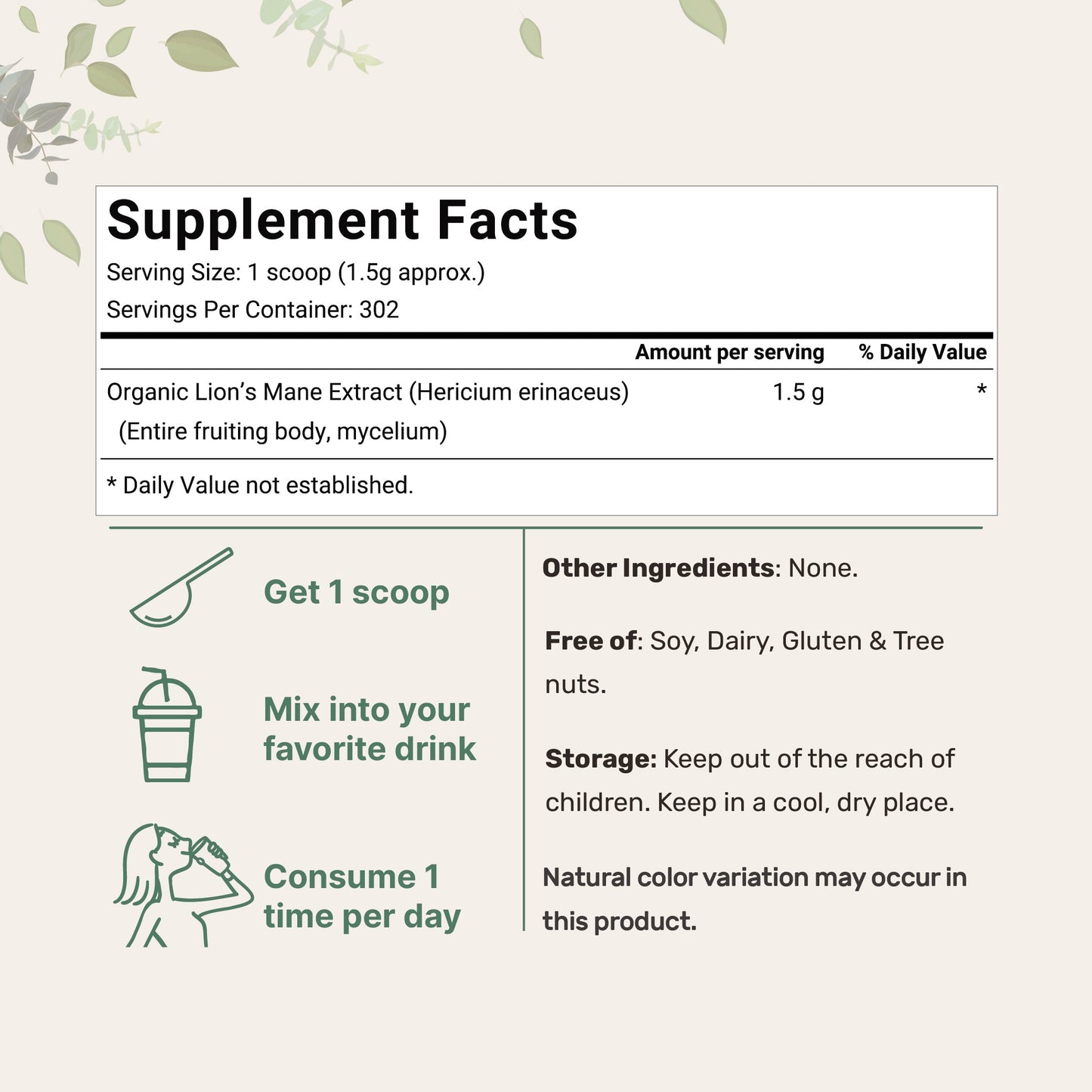 Micro Ingredients Organic Lions Mane Mushroom Supplement Powder 1lb