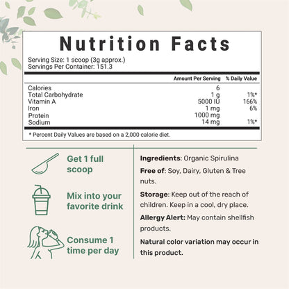 Micro Ingredients Organic Spirulina Powder 1 Pound