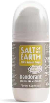 Salt Of the Earth Refillable Natural Deodorant Roll On Unscented - Effective Protection, 100% Natural, Eco friendly, Vegan, Suitable for Women, Men & Kids - 75ml