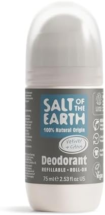 Salt Of the Earth Refillable Natural Deodorant Roll On Unscented - Effective Protection, 100% Natural, Eco friendly, Vegan, Suitable for Women, Men & Kids - 75ml