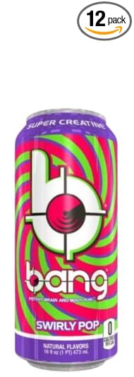 Bang Energy Drink with CoQ10 Creatine Swirly Pop (16 Fl Oz. Each)