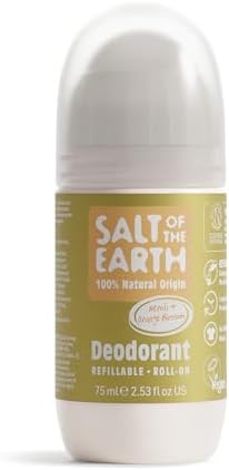 Salt Of the Earth Refillable Natural Deodorant Roll On Unscented - Effective Protection, 100% Natural, Eco friendly, Vegan, Suitable for Women, Men & Kids - 75ml