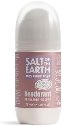 Salt Of the Earth Refillable Natural Deodorant Roll On Unscented - Effective Protection, 100% Natural, Eco friendly, Vegan, Suitable for Women, Men & Kids - 75ml