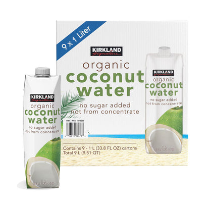 Kirkland Signature Organic Coconut Water No Added Sugar, 9 X 1L